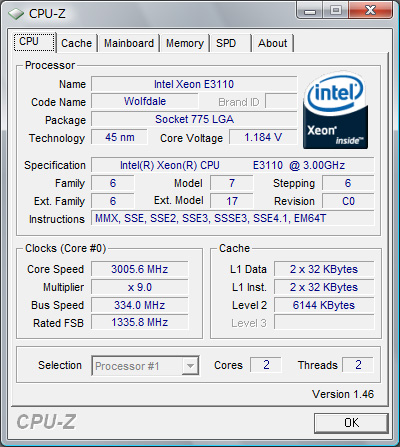 CPU-Z P5Q Deluxe Xeon E3110 - CPU
