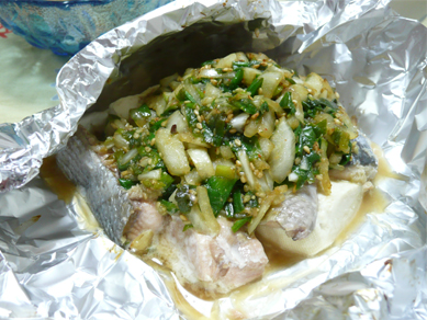 生鮭と豆腐のホイル焼き
